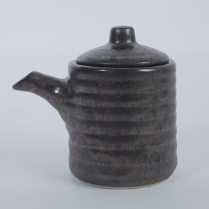 Pot à sauce soja en céramique taupe avec glaçure réactive, 200 ml, avec couvercle, design zen asiatique, pour restaurant, hôtel, service de sauces - Product Image 1