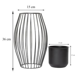 Support à fleurs moderne en métal avec design en cage de fil noir pour la décoration de plantes vertes d'intérieur - Product Image 3