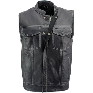 Samroz Sports <b>Men's</b> Black Premium Leather Motorcycle Biker Rider <b>Vest</b> w/<b>White</b> Stitching and Paisley Liner - Product Image 4