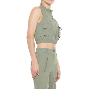 Chaqueta Corta Acolchada Transpirable de Punto para Mujer, Corte Ajustado, Múltiples Bolsillos, Cierre Completo, Sin Mangas - Product Image 6