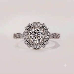 Bague de fiançailles Art Déco en or massif 14 carats, couleur E, clarté VS, avec halo de diamants de laboratoire octogonaux vintage de 1,24 carat, pour elle, cadeau d'anniversaire - Product Image 2