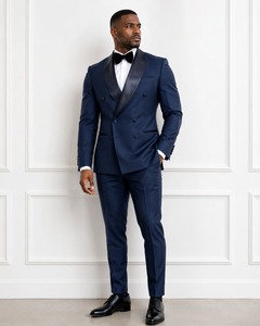 Traje de esmoquin azul marino de doble botonadura para hombre – Blazer de satén con solapa tipo chal para novio, graduación y fiestas formales - Product Image 1