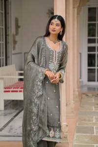 Embroidered Shimmer <b>Kurta</b> Palazzo Set Traditional Indian Pakistani Outfit for <b>Women</b> Party Festival Wear - Product Image 5