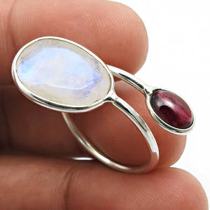 Natural Garnet & Rainbow Moonstone Gemstone Bohemian <b>Rings</b> Handmade High-grade <b>925</b> Sterling <b>Silver</b> Jewelry With Elegant Look - Product Image 2