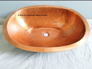Lavabo Ovalado de Cobre Duradero Delicate Metals DS-209 con Acabado Cobre Antiguo de 40CM, Hecho en India para Baños de Lujo - Product Image 3