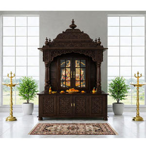 Armoire d'autel en bois de style traditionnel pour la maison, grande taille, en teck sculpté à la main, style hindou, temple Puja, Californie - Product Image 5