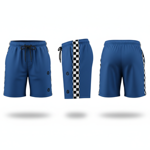 Men's Navy Blue Sport <b>Shorts</b> With Orange <b>White</b> Side Stripe Drawstring Waist Quick Dry Athletic Wear - Product Image 4
