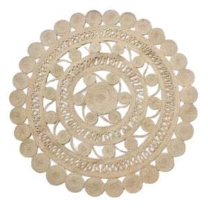 Estante de Pared Decorativo Grande de Yute Natural con Flecos y Borlas, Diseño Art Deco, Patrón Vertical para Decoración de Interiores de Estilo Rústico - Product Image 1