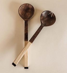 Ensemble de serveurs à salade en bois, 2 pièces, cuillère et fourchette à salade en bois d'acacia, sans danger pour les aliments, pour salade, pâtes, fruits, usage domestique et en cuisine - Product Image 2