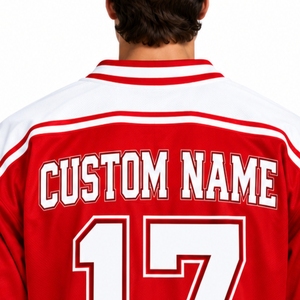 Custom <b>Men's</b> Ice Hockey Jersey <b>Long</b> <b>Sleeve</b> Sublimation OEM Quick Dry V-Neck <b>Long</b> <b>Sleeve</b> Red <b>White</b> Mesh Athletic Wear - Product Image 5