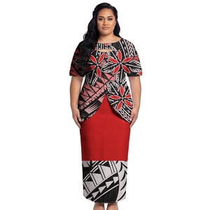 Ensemble 2 pièces pour femmes, style plage Hawaïenne, grande taille, robe samoane, vêtements polynésiens tribaux à manches courtes Puletasi, nouvelles arrivées - Product Image 4