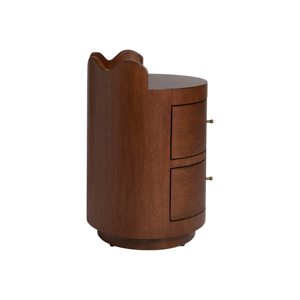 Modern Round Wooden Nightstand with Double Drawer, Curved Bedside Table Solid Wood Storage Cabinet for Bedroom Furniture - Product Image 3
