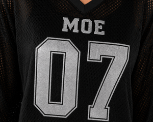 Camiseta Corta Negra Transpirable de Malla con Agujeros, Manga Larga, Estilo Retro Oversize, Jersey de Fútbol Americano, Estampado Personalizado de Marca, Camiseta Casual Y2K - Product Image 2
