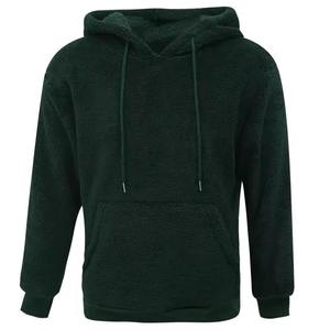 Sweat-shirt à capuche en polaire vert foncé pour homme, coupe classique, vêtements décontractés pour l'hiver - Product Image 1