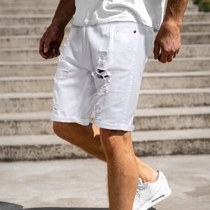 Pantalones Cortos de Mezclilla Blancos Ajustados para Hombre, Estilo Vintage, Transpirables, de Verano, con Parches y Rasgaduras - Product Image 5