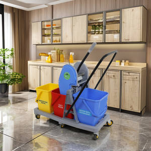 KC Green Triple Bucket Mopping <b>Trolley</b> PP Material Over 30L Capacity Boiling Water Safe Eco-Friendly Multi-Color Mop Bucket - Product Image 2