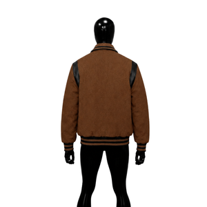 Chaqueta Bomber Varsity Marrón de Alta Calidad para Hombre, Prenda Exterior de Lujo con Detalles en Cuero, Cuello Camisero, Estilo Casual Urbano para Otoño - Product Image 2