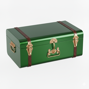 Modern Green Metal Handcrafted Square <b>Storage</b> <b>Box</b> Hinged Lid Classic Design Brass Latches Handle 1 Layer <b>Trunks</b> Large Capacity - Product Image 1