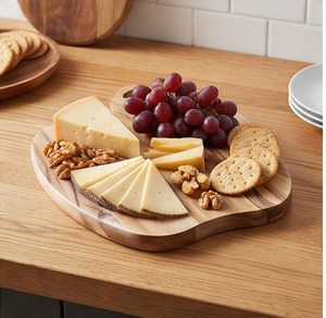 Tabla de cortar de madera de acacia con forma de fruta, de doble tono, reversible, con asa, último modelo - Product Image 5