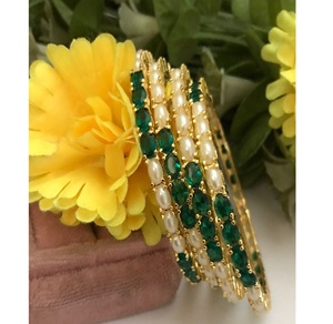 Exclusive High Quality Brass <b>Gold</b> Plated Real Pearls Four <b>Set</b> <b>Bangles</b> for Wedding/Functions Wear Women - Product Image 1