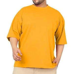 Camiseta de algodón de punto de manga corta con cuello redondo para hombre, color liso, ajuste oversize, estilo casual, pesada, streetwear, amarilla - Product Image 3