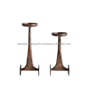 Premium Copper Finish Aluminum <b>Candle</b> Risers – <b>Set</b> of 2 Rustic Textured Pillars - Product Image 1