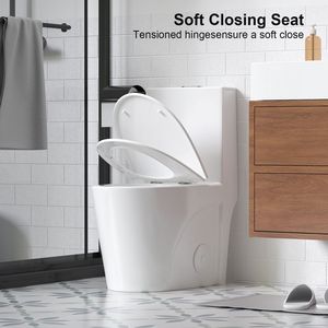 Inodoro de una pieza con doble descarga de 1.1/1.6 GPF, asiento con cierre suave, tanque superior con botón, trampa S, taza alargada de 12 pulgadas y funciones de ahorro de agua - Product Image 5