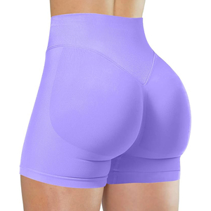 Shorts de Yoga de Cintura Alta Color Lavanda Claro para Mujer, Sin Costuras, de Secado Rápido, Spandex/Nylon, Largos, para Gimnasio y Fitness - Product Image 1