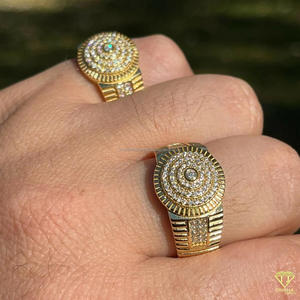 Lab Grown Diamond Round Halo Signet <b>Ring</b> for Men in Yellow <b>Gold</b> Iced Out Luxury Hip Hop Statement <b>Ring</b> Vintage <b>Cocktail</b> <b>ring</b> - Product Image 5