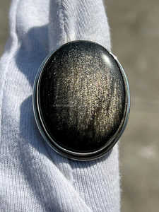 Anillo de declaración Unisex ovalado grande hecho a mano de Plata de Ley 925, obsidiana Brillante De plata Natural, joyería fina - Product Image 4