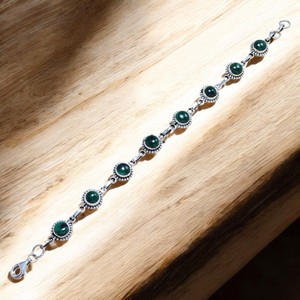 Bracelet en argent sterling 925 avec magnifique pierre de malachite, bijoux faits à la main, design raffiné, prix de gros pour la vente en gros et les cadeaux. - Product Image 1