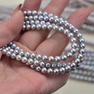 Collar de Perlas Redondas de Lino Gris Hechas a Mano, de 5-6 mm, Perlas Sueltas de Agua Dulce, Perlas Naturales de Agua de Mar, Planas - Product Image 2