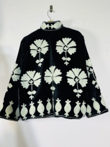 Black Velvet Floral Embroidered Suzani Jacket | Handmade Boho Folk Art <b>Coat</b> | <b>Reversible</b> Vintage Statement Outerwear - Product Image 5