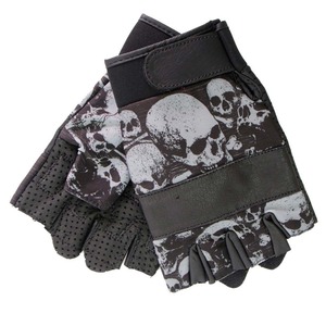 Gants tactiques sans doigts à motif crâne noir avec poignée en cuir renforcée, conçus pour les activités extrêmes en plein air - Product Image 6