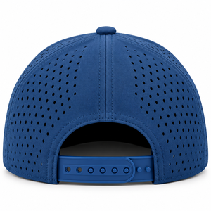 Casquette de golf de style urbain bleu premium avec perforations découpées au laser, logo brodé 3D personnalisé, fermeture à bouton réglable - Product Image 4