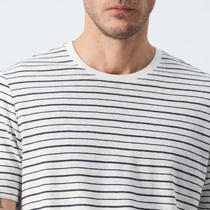 T-shirt en lin à col rond et manches courtes, coupe ajustée, rayé, en jersey ultra-peigné/coton, pour homme, avec un design élégant - Product Image 2