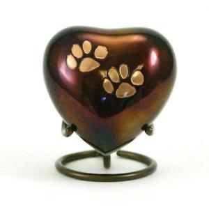 Heart Cremation Urn With Paw Prints Brown Finish With Stand Pet <b>Ashes</b> Keepsake Handmade Metal Urns <b>For</b> Funeral Supplies - Product Image 1
