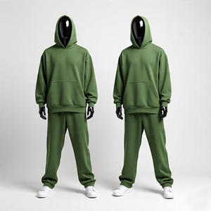 Ensemble de survêtement décontracté pour homme, deux pièces, sweat à capuche et pantalon, en coton biologique, avec logo personnalisé, imprimé, coupe ample, pour l'automne - Product Image 5