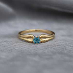 Natural Blue Topaz <b>Solitaire</b> <b>Ring</b> 925 Sterling <b>Silver</b> 14K Gold Plated Dainty Engagement Promise <b>Ring</b> December Birthstone - Product Image 1