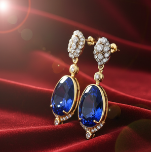 Boucles d'oreilles Blue Hydro & CZ |   Pierre précieuse ovale en argent sterling 925 plaqué or 18 carats |   Boucles d'oreilles pendantes Statement de 5 pouces et 13g |   Cadeau pour elle - Product Image 4