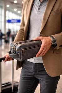 Genuine Leather Toiletry Bag <b>Mens</b> Dopp Kit Shaving Wash Bag Travel Grooming Kit <b>Pouch</b> Custom Wholesale Order TYG-0264 - Product Image 4