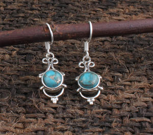 Boucles d'oreilles pendantes en turquoise bleue naturelle, argent sterling 925, bijoux de luxe pour mariage et soirée, unisexe pour femmes - Product Image 3