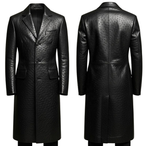 Abrigo Largo de Cuero Genuino Personalizado para Hombre, Cuello Camisero, Cierre de Cremallera, Manga Regular, Corte Ajustado, con Capucha - Product Image 2