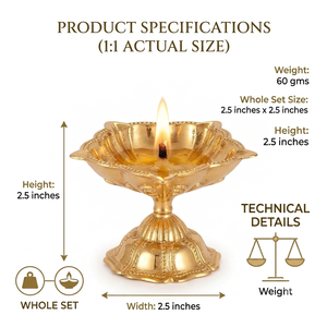 Ornate Square Petal Brass Diya on Pedestal Base Traditional Indian Pooja Oil <b>Lamp</b> <b>Antique</b> Gold Finish Home Temple Decor Products - Product Image 6