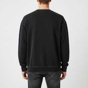 <b>Men's</b> Black Solid Crew Neck Regular Fit Knitted Cotton Breathable 300g <b>Pullover</b> Sweatshirt Casual Winter Wear - Product Image 3
