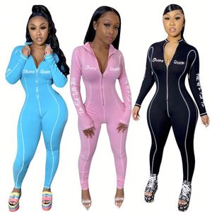 Mono de manga larga con capucha para mujer, de cintura alta, ajustado, de elastano y poliéster, para discoteca, largo, de color liso con estampado y diseño de cremallera - Product Image 1