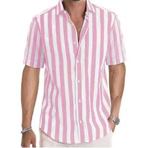 Camisa de algodón informal de verano para hombre, diseño OEM 2026, novedad, camisa de negocios popular con solapa a rayas y manga corta - Product Image 3