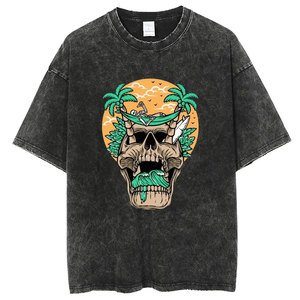 T-shirt vintage à motif tête de mort et fantôme, délavé à l'acide, pour homme, style Y2K rétro, unisexe, 100% coton, streetwear essentiel, doux, confortable, décontracté - Product Image 3