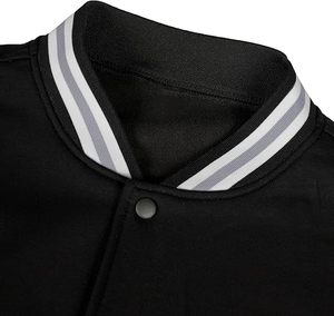 Veste varsity noire pour homme, col rabattu, bouton unique, coupe classique, couleur unie, cuir véritable, style décontracté, vêtements d'hiver - Product Image 4