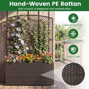 Jardinera Elevada Ajustable de Ratán PE Marrón con Enrejado y Caja de Plantación para Exteriores - Product Image 5